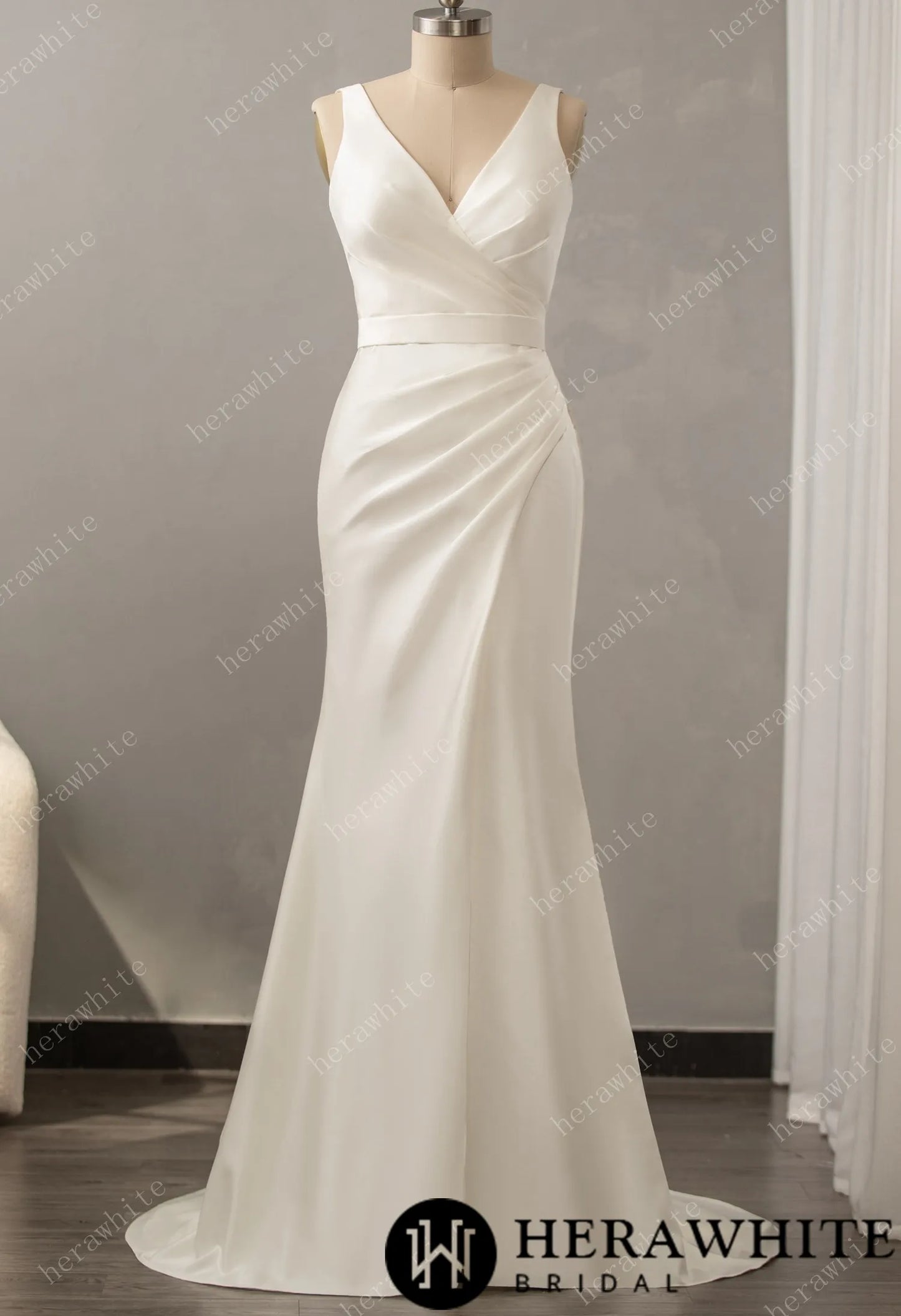 Modern V-neck Fit-and-Flare Wedding Gown