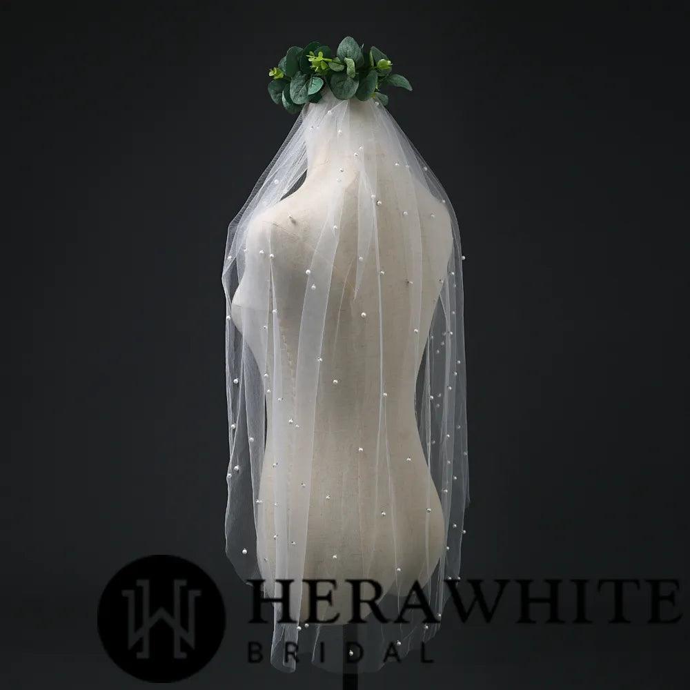 Romantic Pearl Beaded Wedding Veil