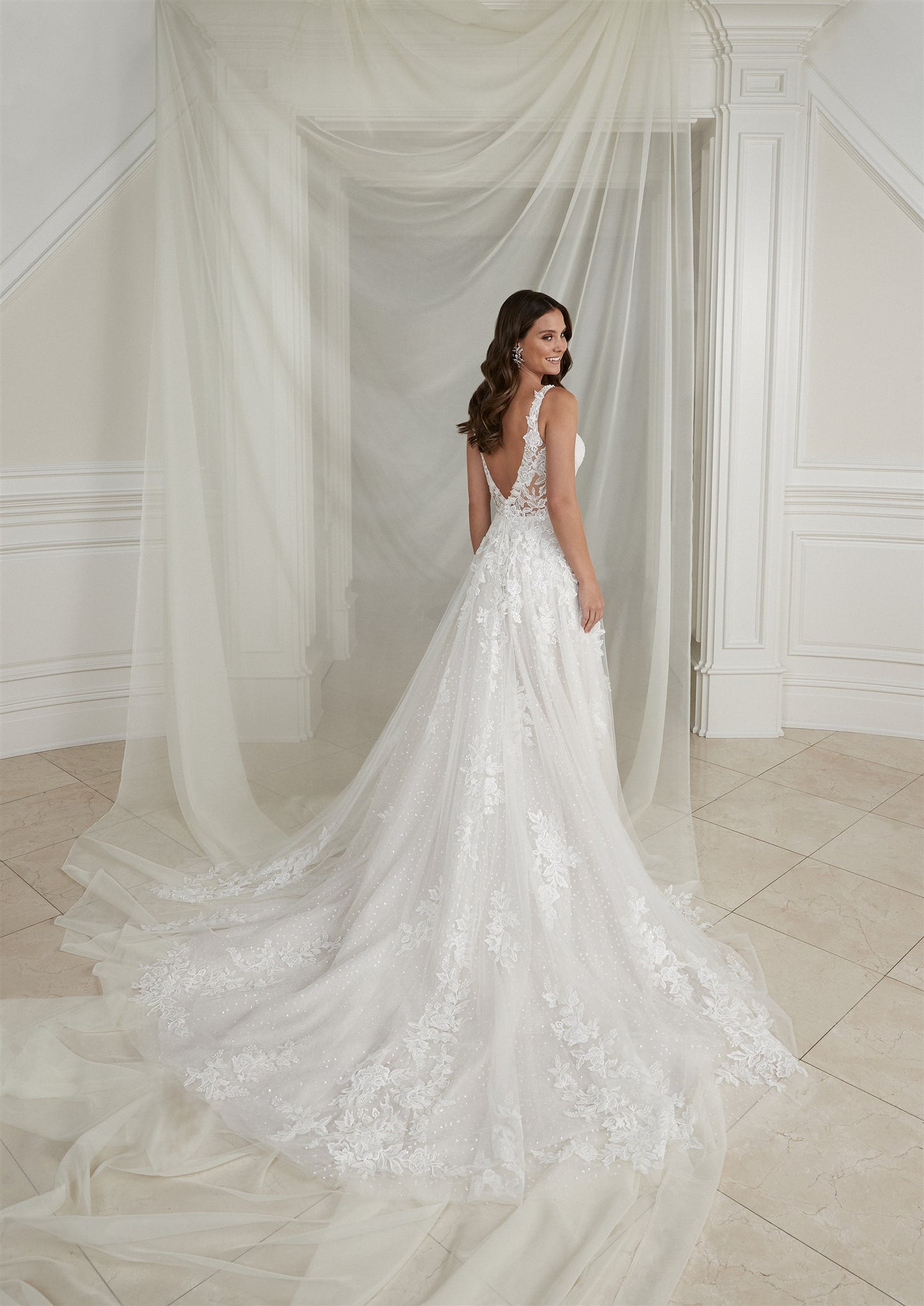 Justin Alexander Lace Cathedral Length Train Bridal Gown