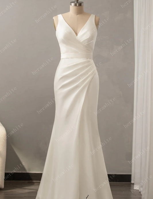 Modern V-neck Fit-and-Flare Wedding Gown