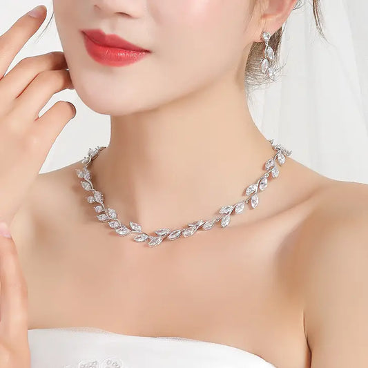 Bridal Cubic Zirconia Teardrop Necklace Earrings Set