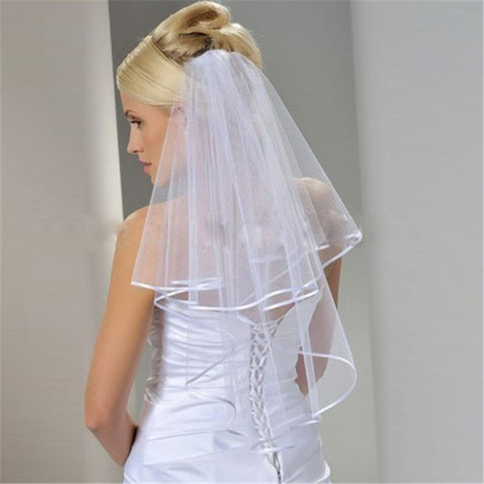Elegant Double Layer Satin Trim Wedding Veil