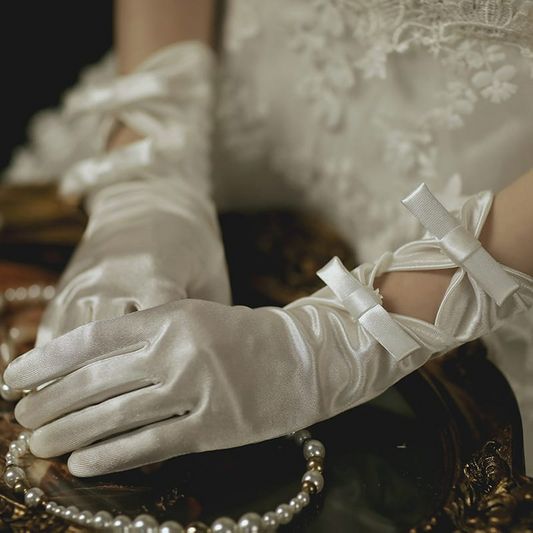 Satin Wedding Gloves Elegant Bowtie Hollow Out