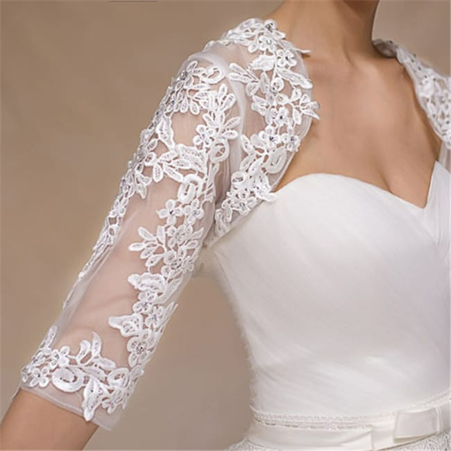 Bridal Patchwork Lace Shawl Bolero with Peep Back Lace Design