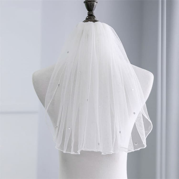 Unique Single Layer Pearl Beaded Wedding Veil