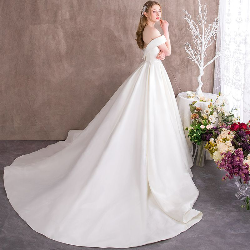 Sweetheart Cut Off-Shoulder Sweep Length Wedding Gown