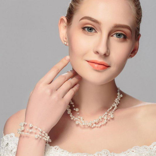 Unique Handmade Multilayer Pearl Design Bridal Set