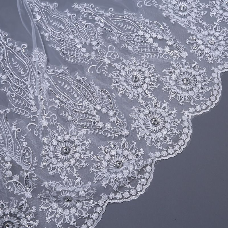 Bridal Cathedral Veil with Rhinestone and Lace
