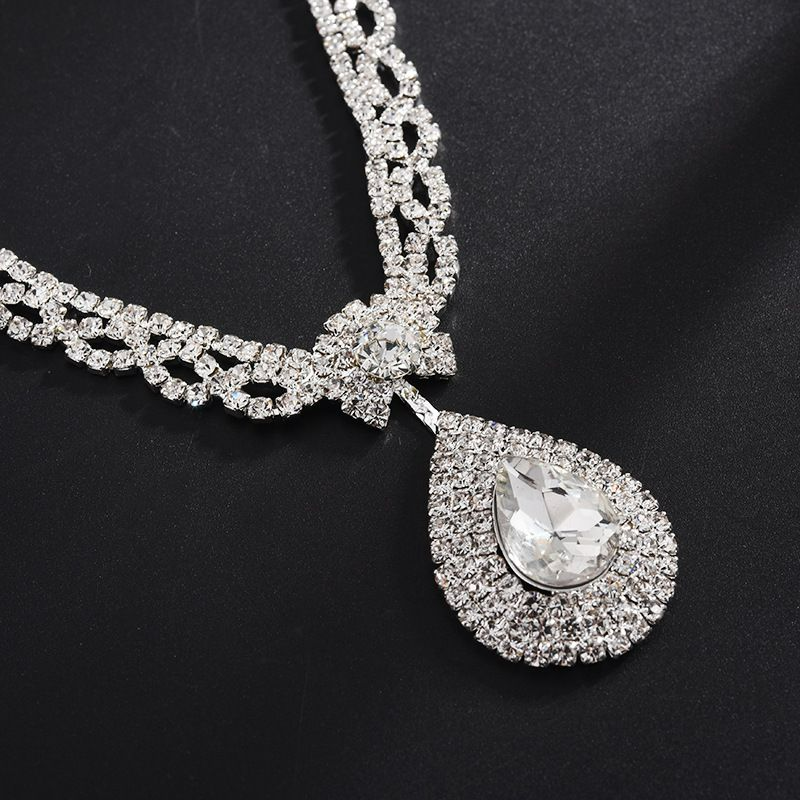 Rhinestone Drop Pendant Necklace  and Earrings Set