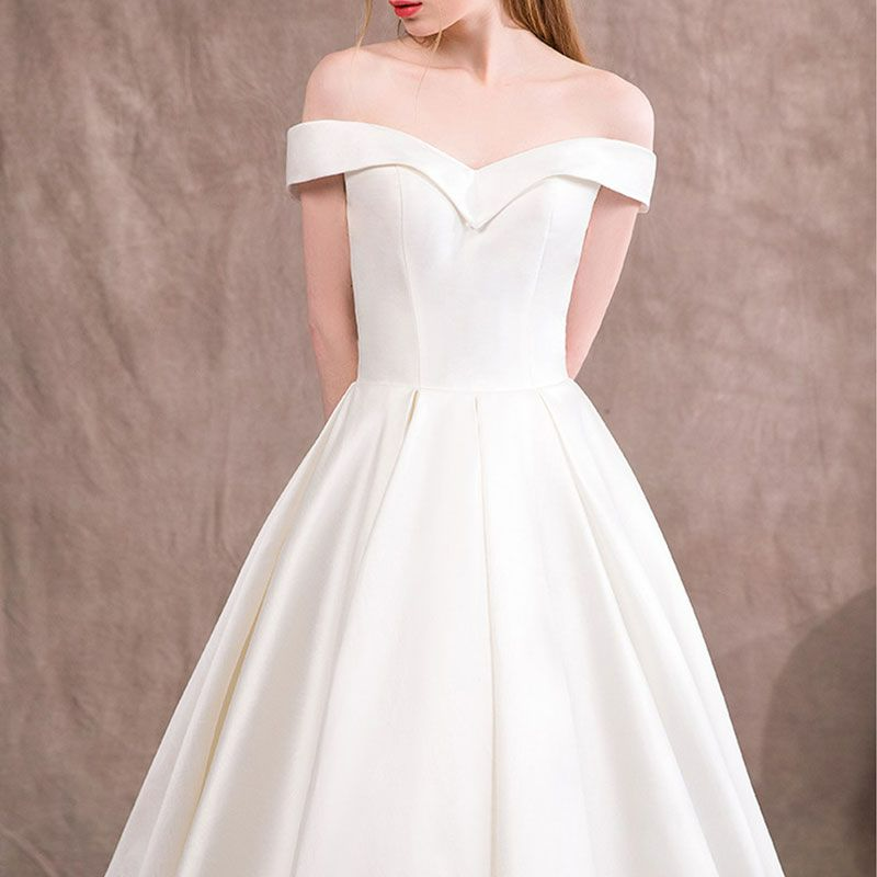 Sweetheart Cut Off-Shoulder Sweep Length Wedding Gown
